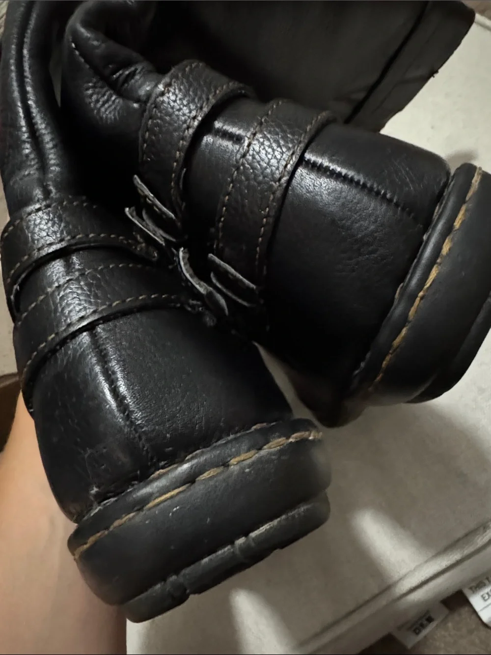Bøc brand Leather Boots-Sz 10/Euro 42-Black-Side Zip-Brown Stitching-GUC